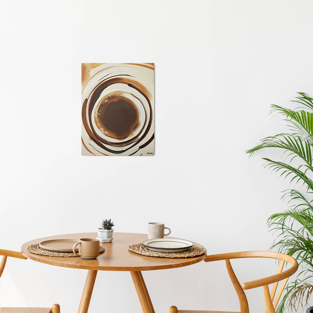 Aromatic Ripples No1 - Metal prints - The product is placed in a minimalist ambiance with a set table and plants - Cafetitude Wall Art Aromatic Ripples No1 - Metal prints - The product is placed in a minimalist ambiance with a set table and plants - Cafetitude Wall Art