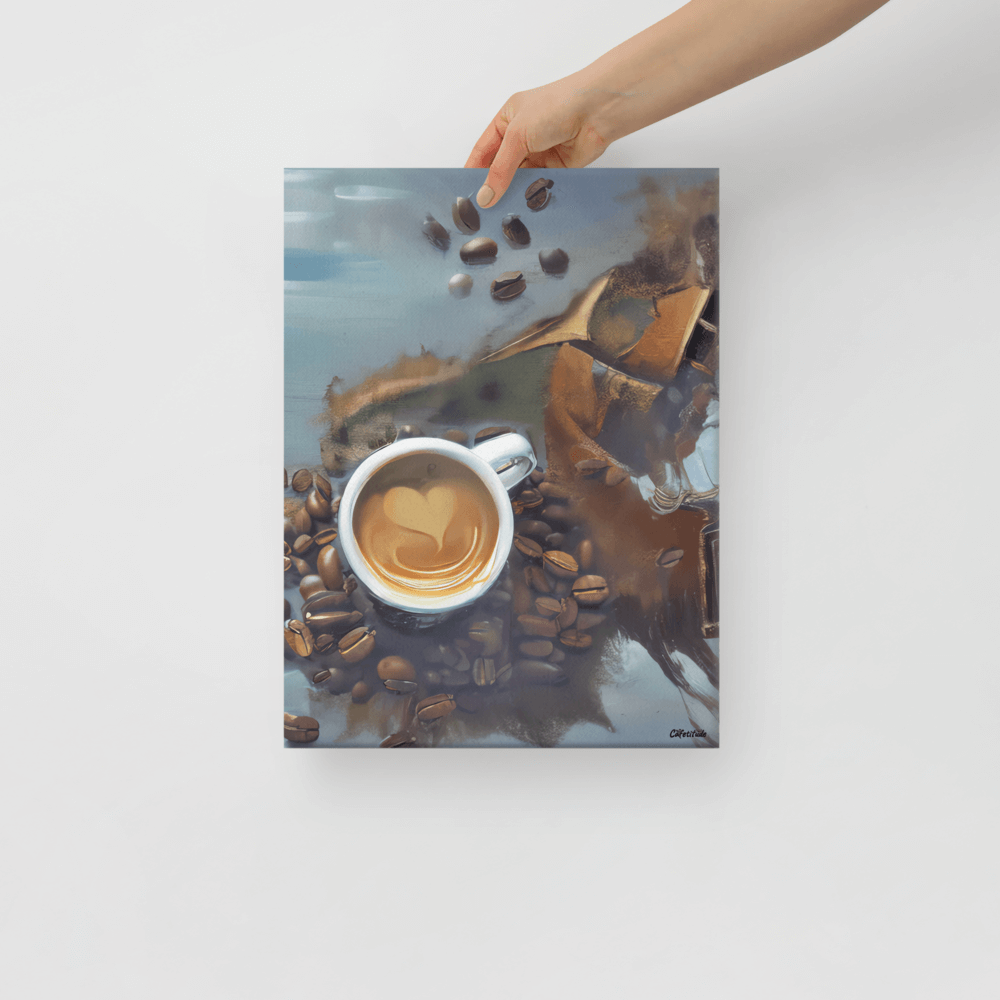 Caffeine Dreamscape - Canvas - The product is being held by hand - Cafetitude Wall Art Caffeine Dreamscape - Canvas - The product is being held by hand - Cafetitude Wall Art