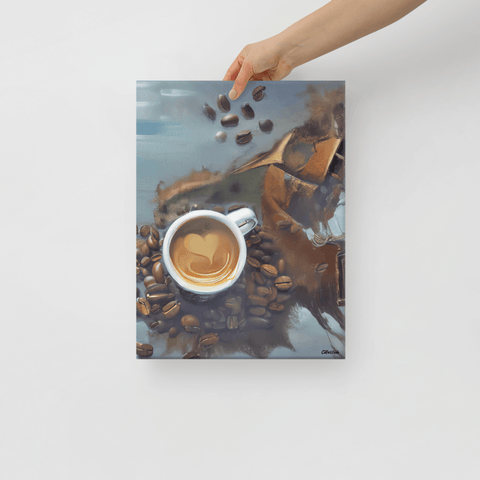 Caffeine Dreamscape - Canvas - The product is being held by hand - Cafetitude Wall Art Caffeine Dreamscape - Canvas - The product is being held by hand - Cafetitude Wall Art