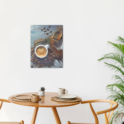 Caffeine Dreamscape - Canvas - The product is placed in a minimalist ambiance with a set table and plants - Cafetitude Wall Art Caffeine Dreamscape - Canvas - The product is placed in a minimalist ambiance with a set table and plants - Cafetitude Wall Art
