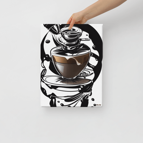 Coffee Art in Motion - Canvas - The product is being held by hand - Cafetitude Wall Art Coffee Art in Motion - Canvas - The product is being held by hand - Cafetitude Wall Art