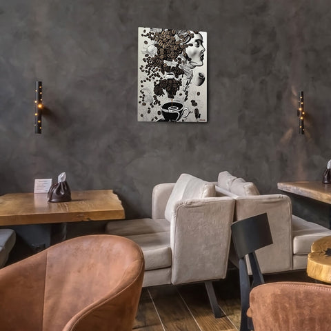 Espresso Inspiration - Canvas - The product is placed in a stylish coffee shop ambiance with a set table - Cafetitude Wall Art Espresso Inspiration - Canvas - The product is placed in a stylish coffee shop ambiance with a set table - Cafetitude Wall Art