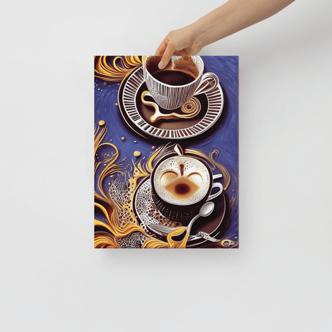 Golden Cupful of Dreams - Canvas - The product is being held by hand - Cafetitude Wall Art Golden Cupful of Dreams - Canvas - The product is being held by hand - Cafetitude Wall Art