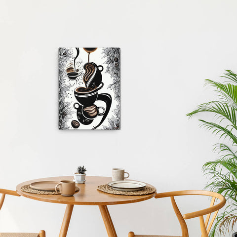 Mysterious Brew - Canvas - The product is placed in a minimalist ambiance with a set table and plants - Cafetitude Wall Art Mysterious Brew - Canvas - The product is placed in a minimalist ambiance with a set table and plants - Cafetitude Wall Art