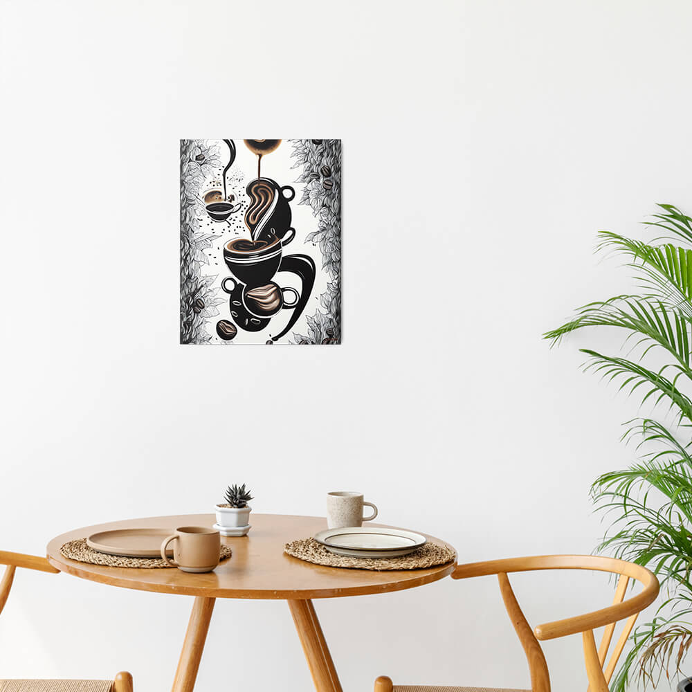 Mysterious Brew - Metal prints - The product is placed in a minimalist ambiance with a set table and plants - Cafetitude Wall Art Mysterious Brew - Metal prints - The product is placed in a minimalist ambiance with a set table and plants - Cafetitude Wall Art