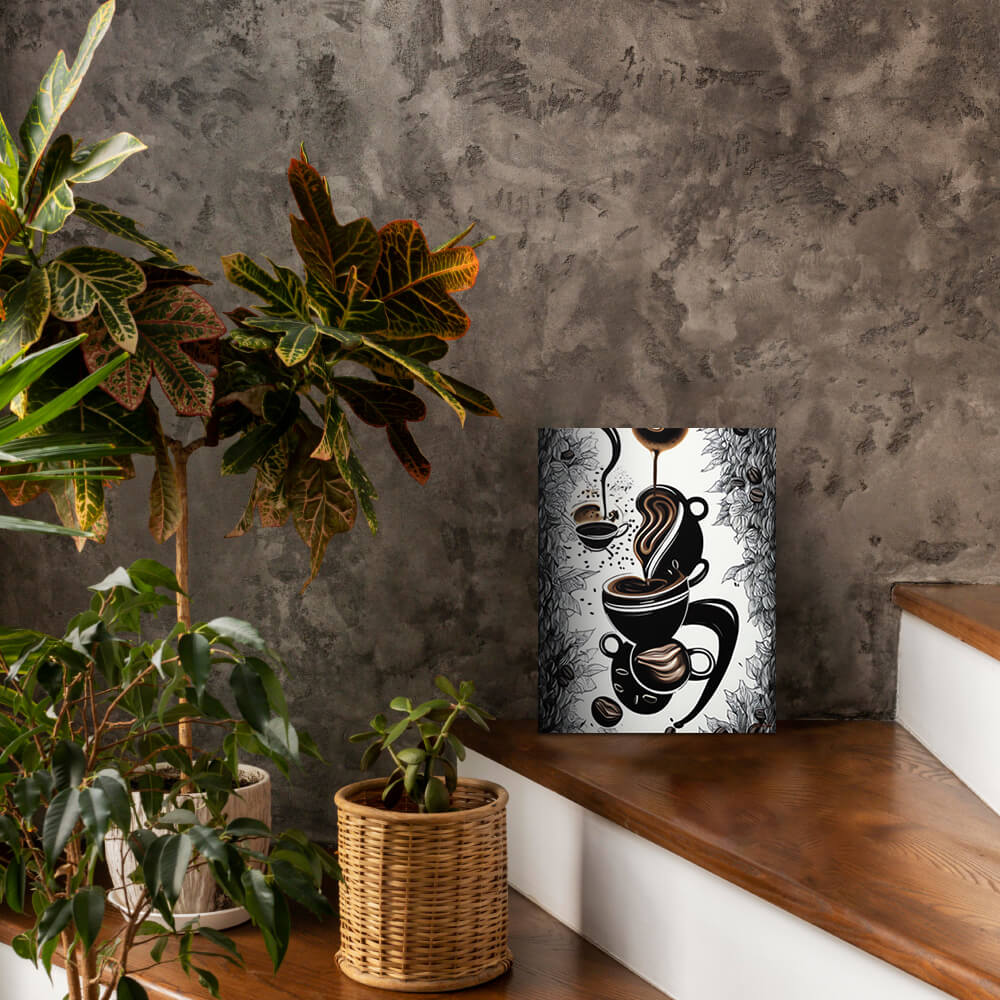 Mysterious Brew - Metal prints - The product is placed in a stair scene decorated with plants - Cafetitude Wall Art Mysterious Brew - Metal prints - The product is placed in a stair scene decorated with plants - Cafetitude Wall Art