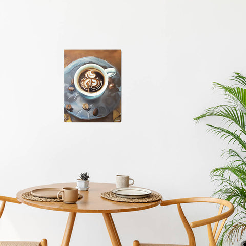 Painterly Coffee - Metal prints - The product is placed in a minimalist ambiance with a set table and plants - Cafetitude Wall Art Painterly Coffee - Metal prints - The product is placed in a minimalist ambiance with a set table and plants - Cafetitude Wall Art