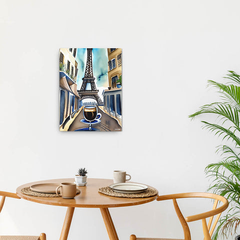 Parisian Brew - Canvas - The product is placed in a minimalist ambiance with a set table and plants - Cafetitude Wall Art Parisian Brew - Canvas - The product is placed in a minimalist ambiance with a set table and plants - Cafetitude Wall Art