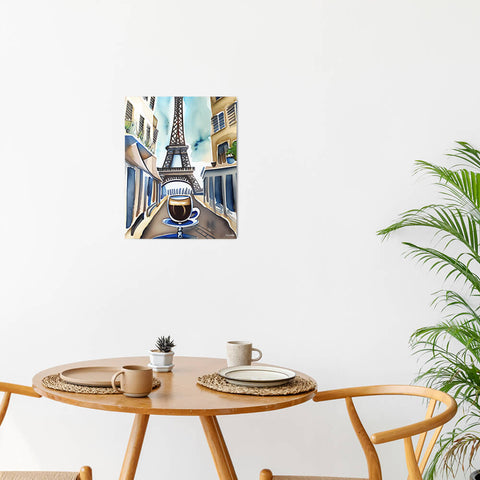 Parisian Brew - Metal prints - The product is placed in a minimalist ambiance with a set table and plants - Cafetitude Wall Art Parisian Brew - Metal prints - The product is placed in a minimalist ambiance with a set table and plants - Cafetitude Wall Art
