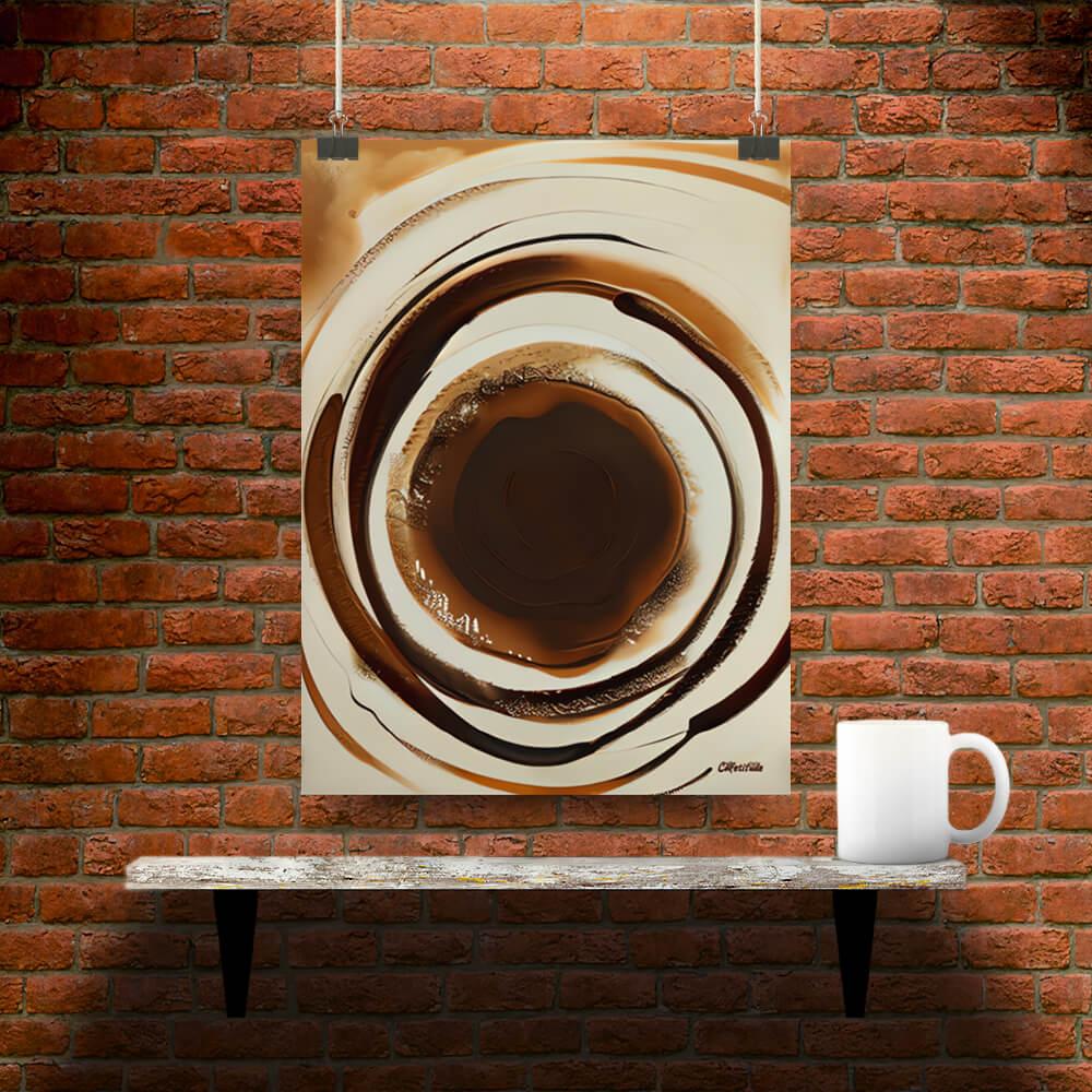 Aromatic Ripples No1 - Poster - Main image where the product is placed on a shelf against a brick wall, next to a mug - Cafetitude Wall Art