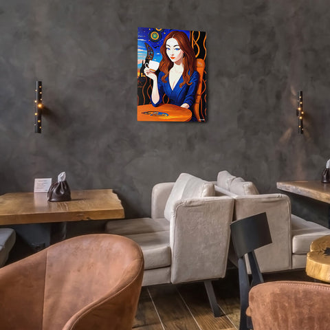 Caffeinated Beauty - Canvas - The product is placed in a stylish coffee shop ambiance with a set table - Cafetitude Wall Art