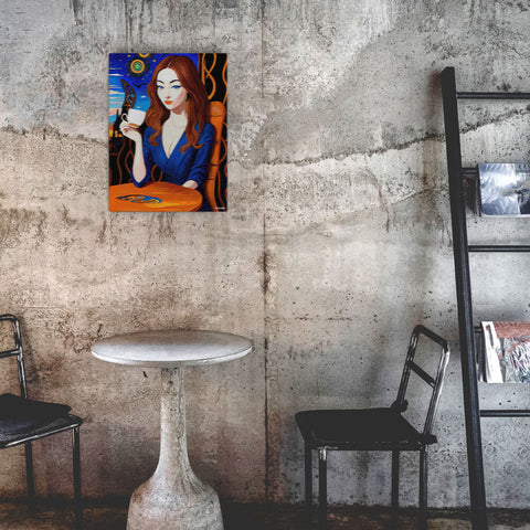 Caffeinated Beauty - Canvas - The product is placed in a industrial-style coffee shop ambiance with a set table - Cafetitude Wall Art