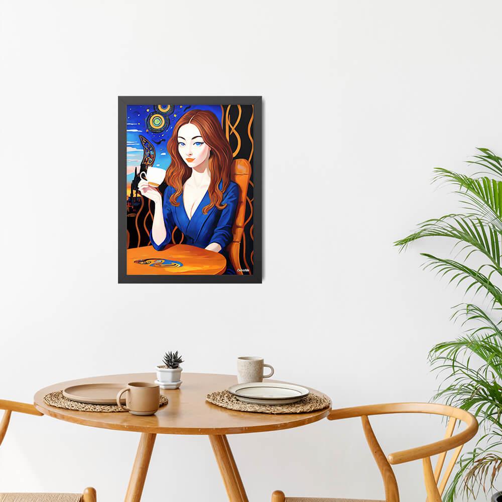Caffeinated Beauty - Framed Poster - The product is placed in a minimalist ambiance with a set table and plants - Cafetitude Wall Art