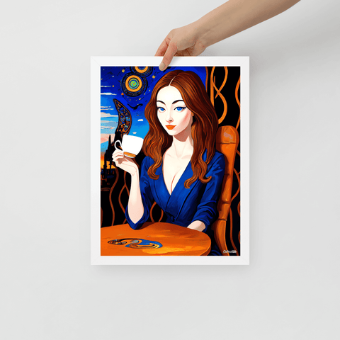 Caffeinated Beauty - Framed Poster - The product with white frame is being held by hand - Cafetitude Wall Art