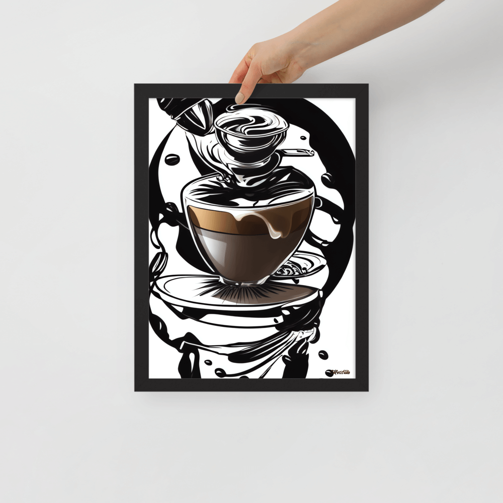 Coffee Art in Motion - Framed Poster - The product is being held by hand - Cafetitude Wall Art