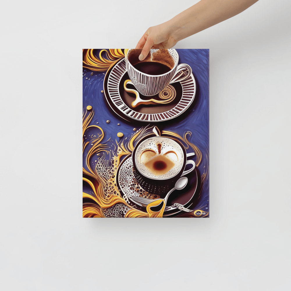 Golden Cupful of Dreams - Canvas - The product is being held by hand - Cafetitude Wall Art