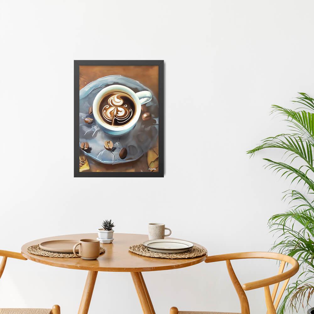 Painterly Coffee - Framed Poster - The product is placed in a minimalist ambiance with a set table and plants - Cafetitude Wall Art