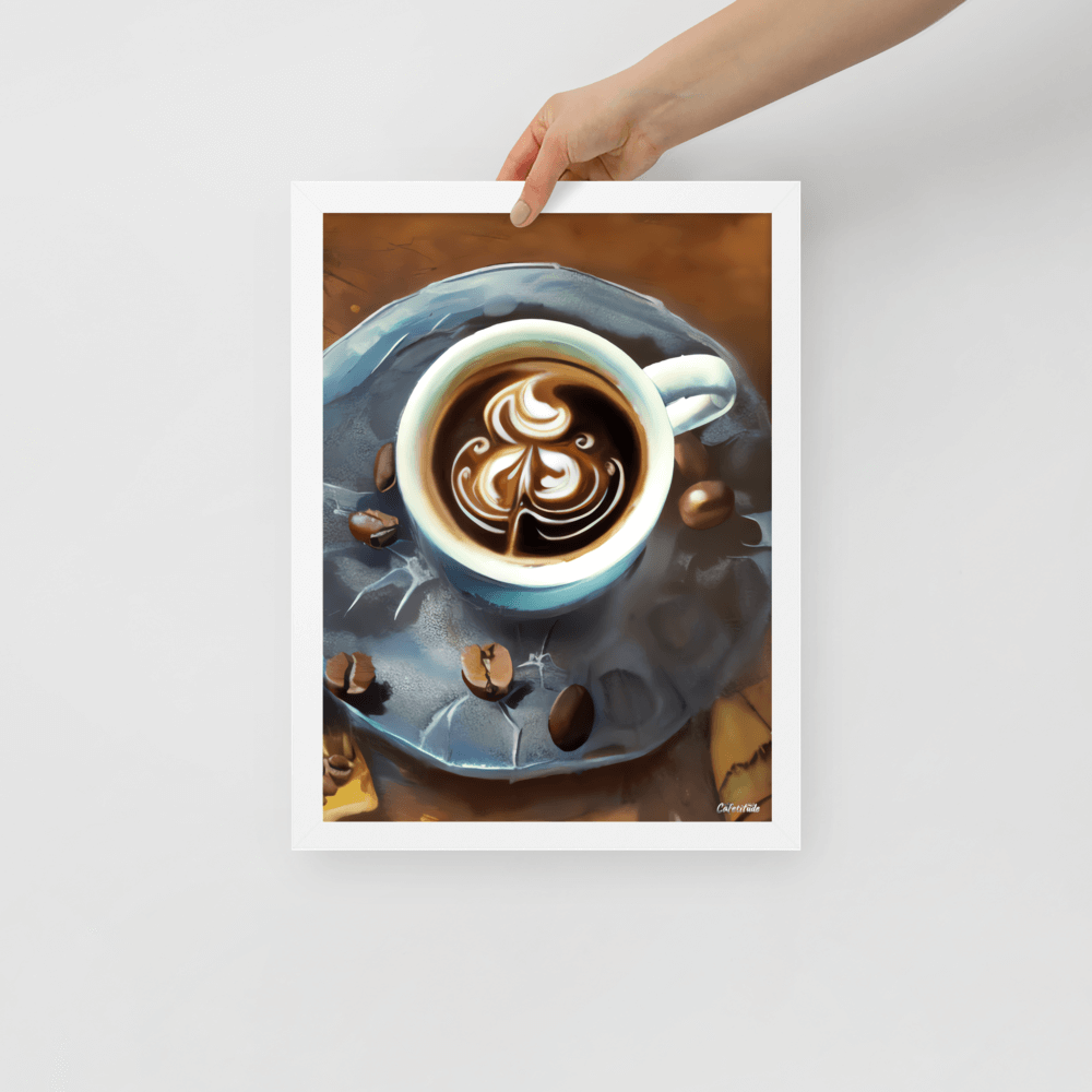 Painterly Coffee - Framed Poster - The product with white frame is being held by hand - Cafetitude Wall Art